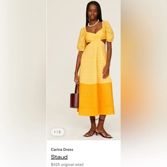 STAUD Carina Sunburst Two-Tone Puff-Sleeve Maxi Dress - Picture 2 of 10